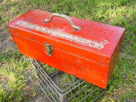 Vintage Metal Tool Bank Box Double Door with Latch Storage 